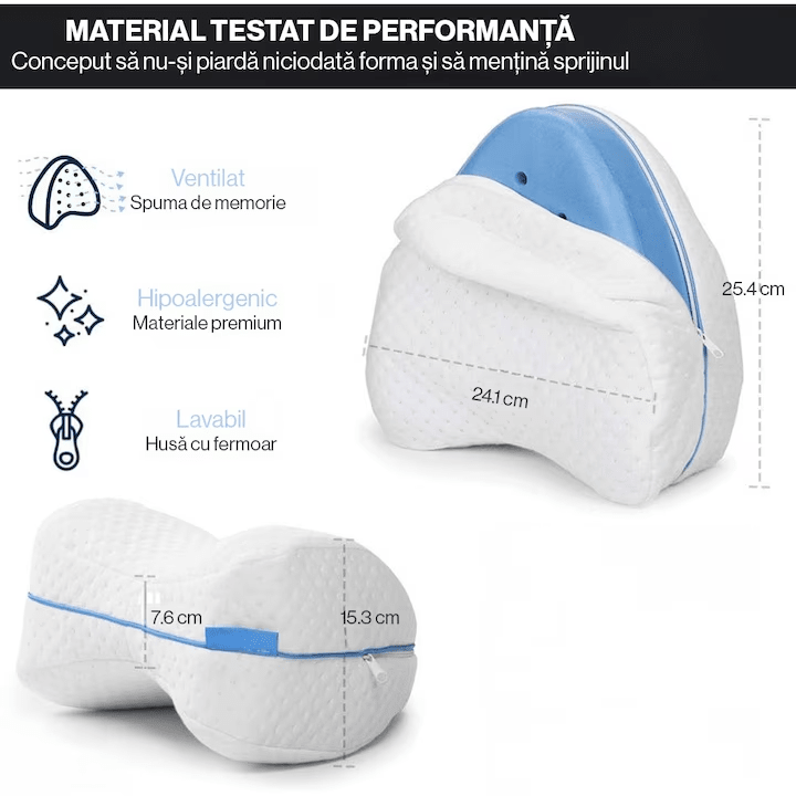 Pernă pentru genunchi NextWave Spumă cu memorie Confort ergonomic pentru relaxare și somn Albă