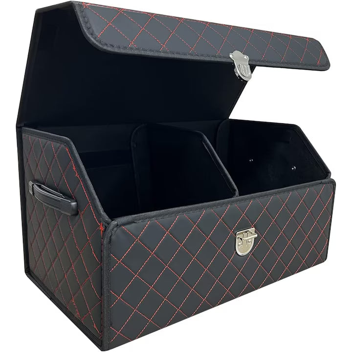Organizator portbagaj auto Premium NextWave®️, Multifunctional, Pliabil, Rezistent, Manere Laterale, Prindere cu catarame, 2 compartimente mari, 53x31x30 cm, Rosu Negru