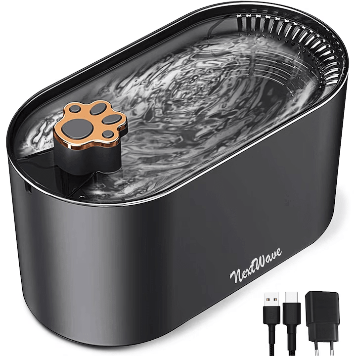 Dispenser apa automat NextWave®, tip fantana pentru pisici si caini, cu purificare si filtrare prin carbune activ, 3L, led luminos, senzor nivel apa, silentios, adaptor priza