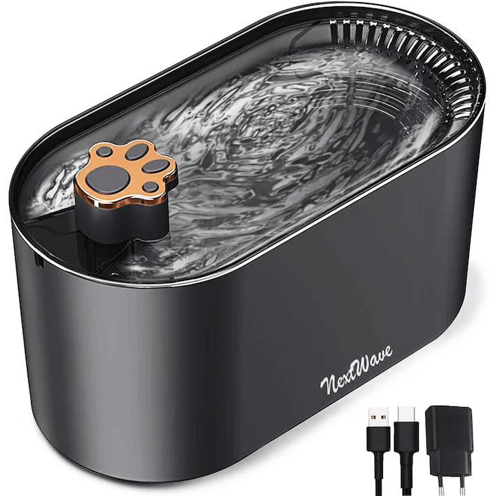 Dispenser apa automat NextWave®, tip fantana pentru pisici si caini, cu purificare si filtrare prin carbune activ, 3L, led luminos, senzor nivel apa, silentios, adaptor priza