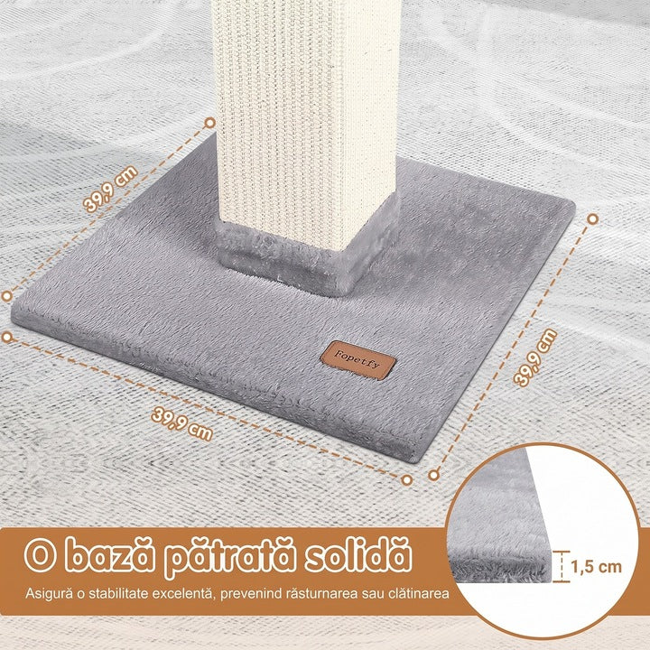 Ansamblu de joaca pentru pisici NextWave®, stalp pentru ascutit ghearelor, bila suspendata, confectionat din sisan natural rezistent la zgarieturi, inaltime mare de 81cm pentru protectia mobilierului, gri deschis