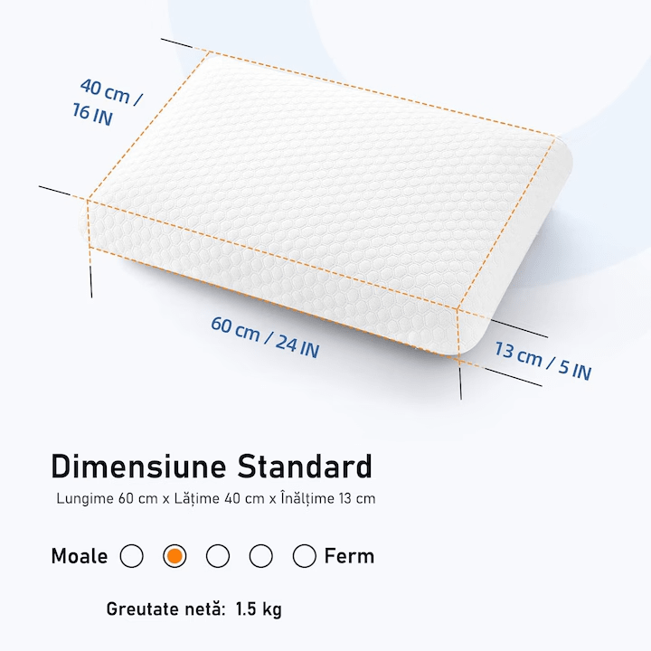 Pernă pentru dormit NextWave Spumă cu memorie ergonomică Confort echilibrat pentru somn odihnitor Albă
