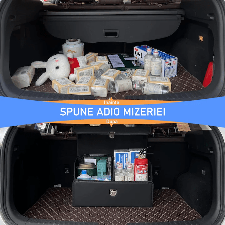 Organizator portbagaj auto Premium NextWave®️, Multifunctional, Pliabil, Rezistent, Manere Laterale, Prindere cu catarame, 2 compartimente mari, 53x31x30 cm