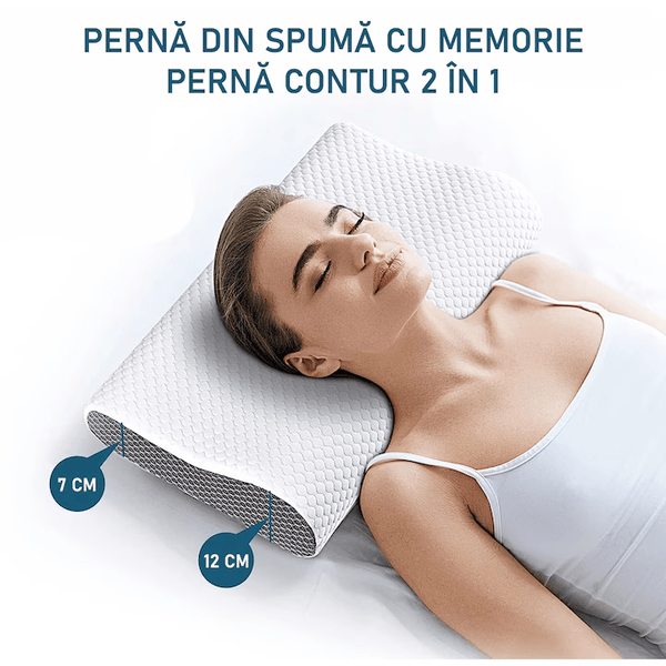 Pernă pentru dormit NextWave Spumă cu memorie ergonomică Confort echilibrat pentru somn odihnitor 60x40 cm
