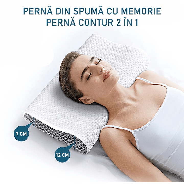 Pernă pentru dormit NextWave Spumă cu memorie ergonomică Confort echilibrat pentru somn odihnitor 60x40 cm