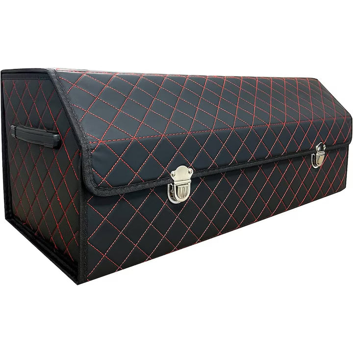 Organizator portbagaj auto Premium NextWave®️, Multifunctional, Pliabil, Rezistent, Manere Laterale, Prindere cu catarame, 3 compartimente mari, 75x31x30 cm, Rosu Negru