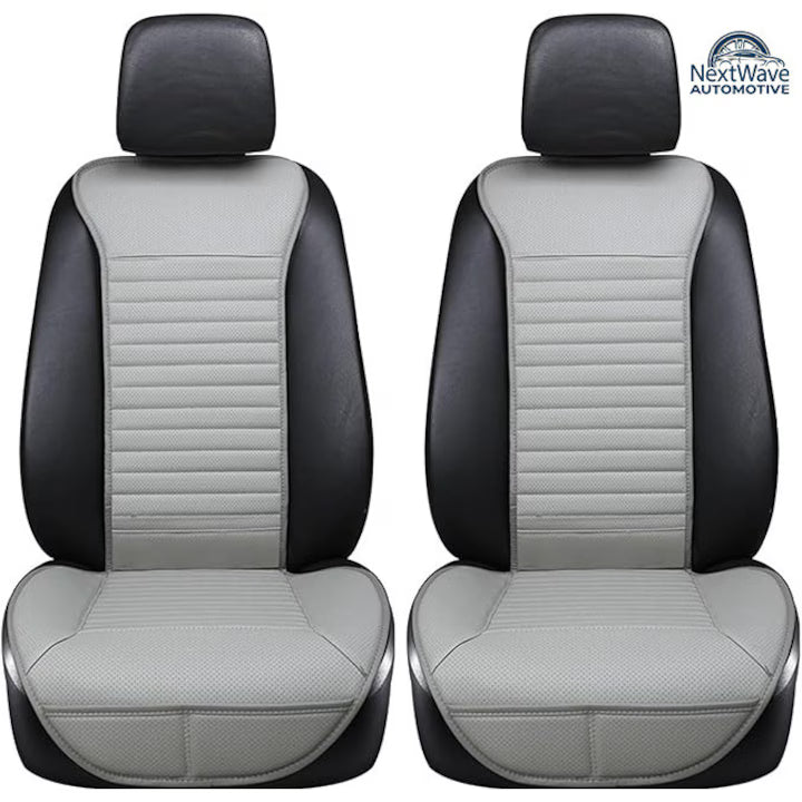 Set de 2 huse NextWave®️ pentru scaune auto, ofera protectie scaunelor din fata, universala, masina personala, taxi, ride sharing, antialunecare, material respirabil, pentru toate sezoanele, buzunare de depozitare, Piele PU, Negru