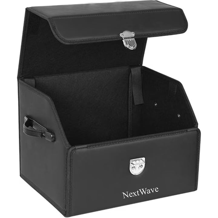 Organizator portbagaj auto Premium NextWave®️, Multifunctional, Pliabil, Rezistent, Manere Laterale, Prindere cu catarame, 1 compartiment mare, 38x31x30 cm, Negru
