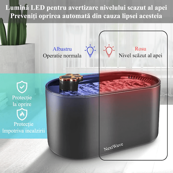 Dispenser apa automat NextWave®, tip fantana pentru pisici si caini, cu purificare si filtrare prin carbune activ, 3L, led luminos, senzor nivel apa, silentios, adaptor priza