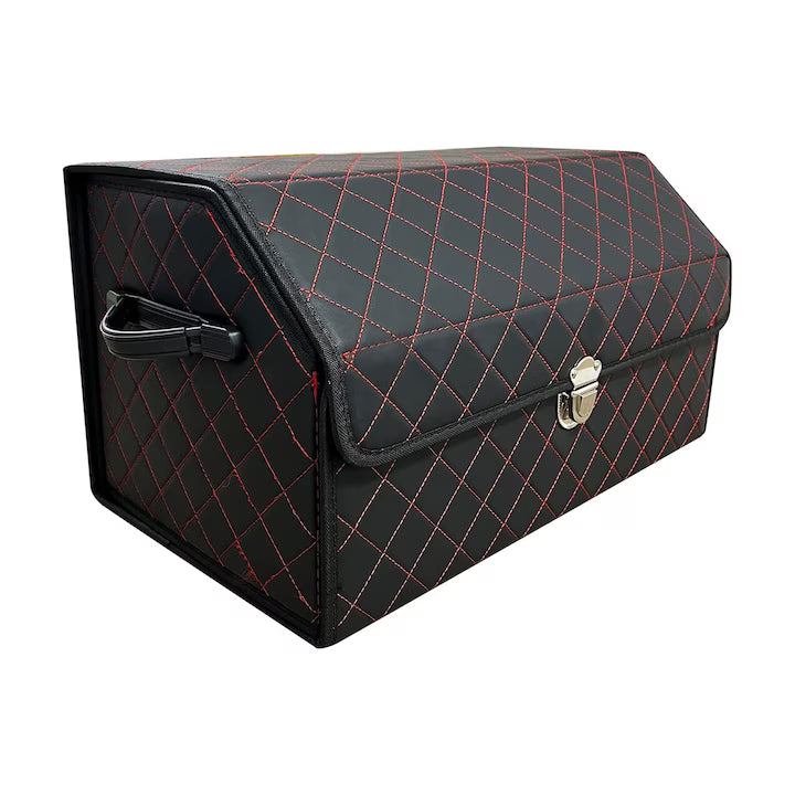 Organizator portbagaj auto Premium NextWave®️, Multifunctional, Pliabil, Rezistent, Manere Laterale, Prindere cu catarame, 2 compartimente mari, 53x31x30 cm, Rosu Negru