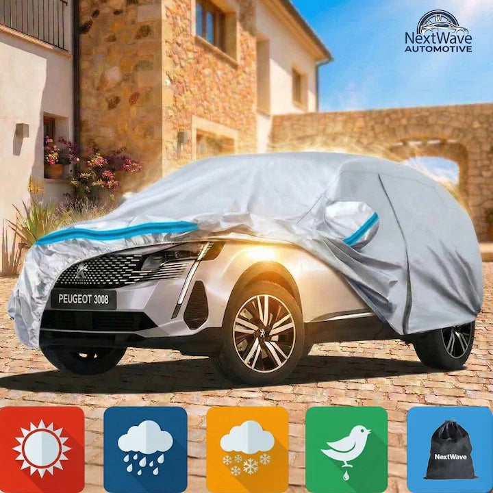 Prelata Auto Premium NextWave®️ ALBASTRU, Impermeabila, Protectie UV, Praf, Zapada, Inghet, Universala pentru Sedan, Buzunare Oglinzi, Fermoar Usa Sofer, Material Premium, Husa Saculet Depozitare, Albastru