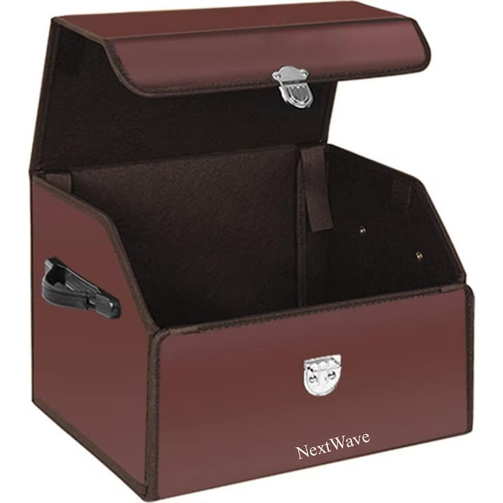 Organizator portbagaj auto Premium NextWave®️, Multifunctional, Pliabil, Rezistent, Manere Laterale, Prindere cu catarame, 1 compartiment mare, 38x31x30 cm, Maro