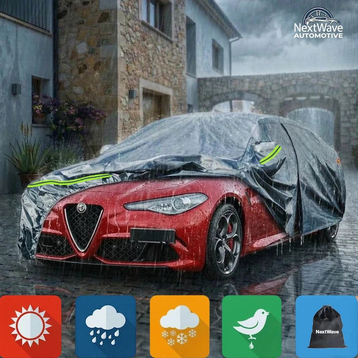 Prelata Auto Premium NextWave®️ VERDE, Impermeabila, Protectie UV, Praf, Zapada, Inghet, Universala pentru Sedan, Buzunare Oglinzi, Fermoar Usa Sofer, Material Premium, Husa Saculet Depozitare, Verde