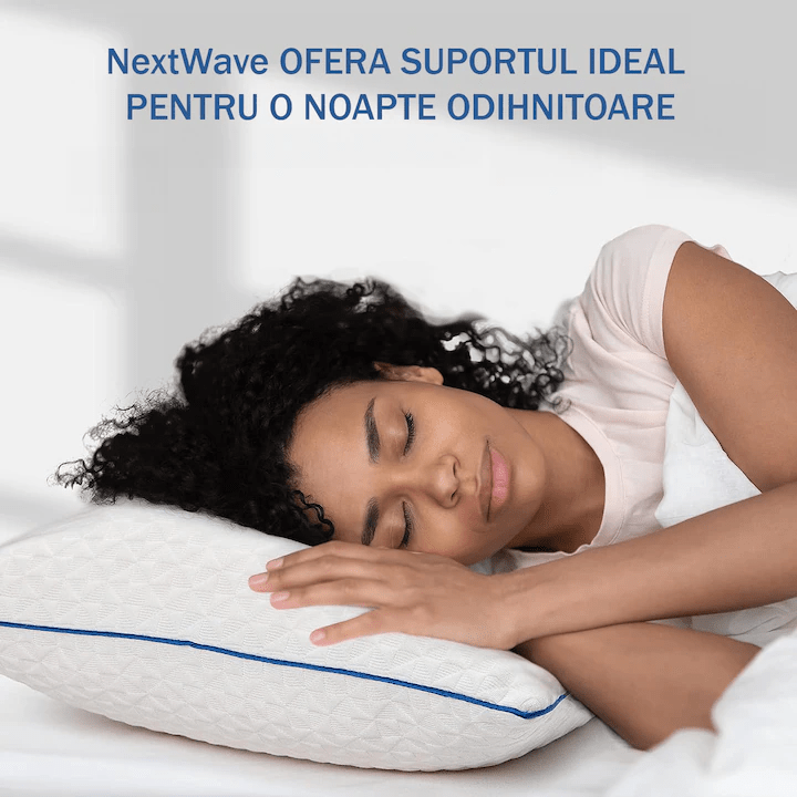 Perna ortopedica pentru dormit ajustabila NextWave, Spuma cu Memorie Maruntita pentru Gat si Suport Cervical, 2 Zone de Confort, Husa lavabila, Ideala pentru dormitul lateral, spate sau stomac, alb