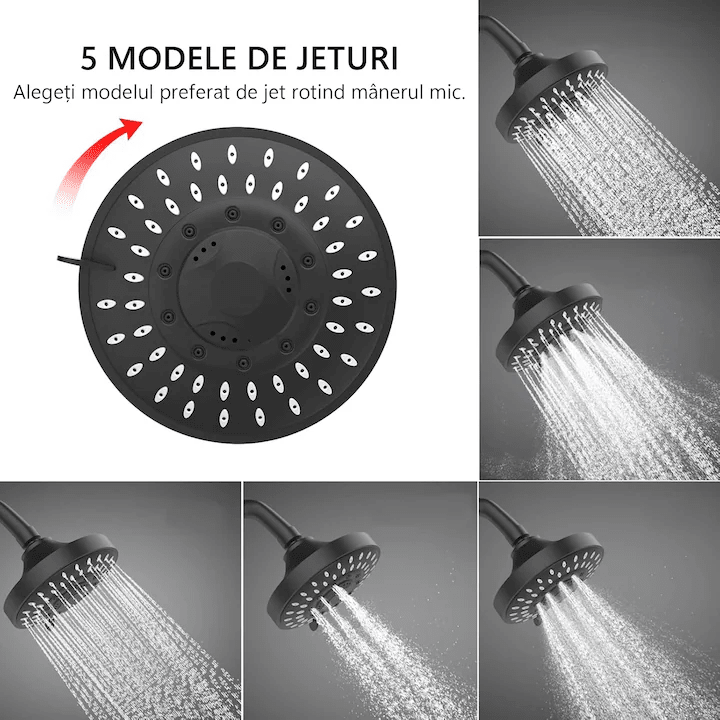 Filtru de apa premium pentru para de dus cu 20 stagii de filtrare, para inclusa, usor de instalat, infuzie de minerale si Vitamina C, elimina Clorul, metalele grele, impuritatile si mirosurile neplacute, purificator apa de baie, 6000 litri, negru