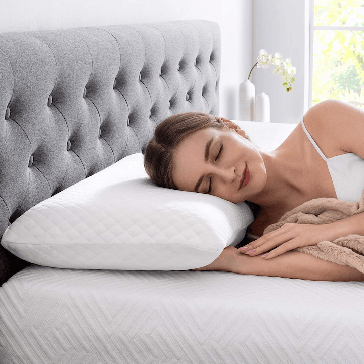 Perna ortopedica pentru dormit NextWave, Spuma cu Memorie cu gel ventilata, Husa detasabila cu 2 zone termice, Ideala pentru dormitul lateral, spate sau stomac, ergonomica pentru Gat si Suport Cervical, 60x40x12 cm, alba