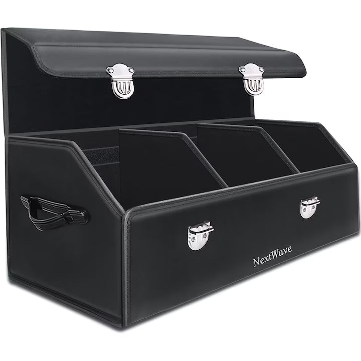 Organizator portbagaj auto Premium NextWave®️, Multifunctional, Pliabil, Rezistent, Manere Laterale, Prindere cu catarame, 1 compartiment mare, 38x31x30 cm, Negru