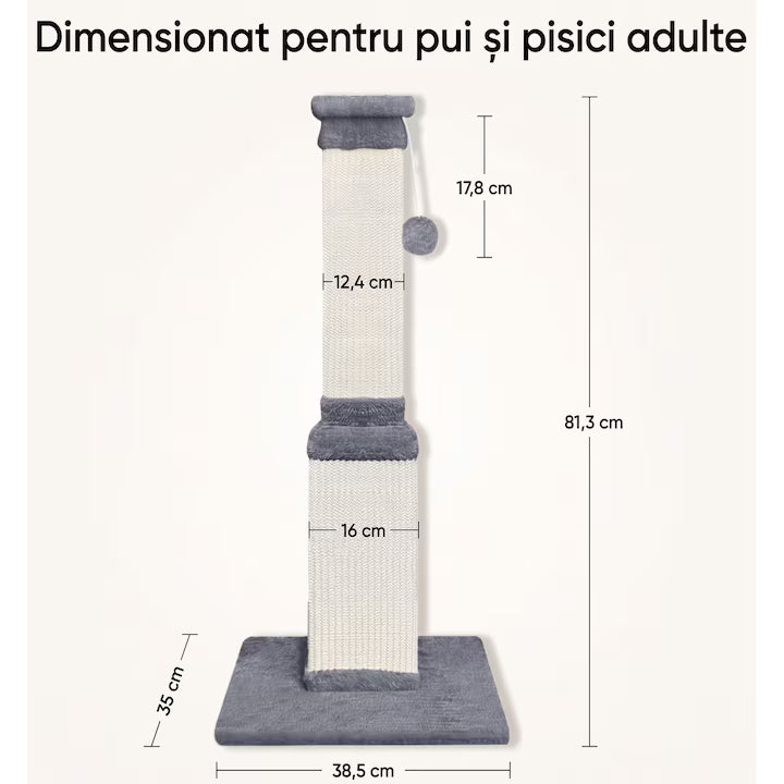 Ansamblu de joaca pentru pisici NextWave®, stalp pentru ascutit ghearelor, bila suspendata, confectionat din sisan natural rezistent la zgarieturi, inaltime mare pentru protectia mobilierului