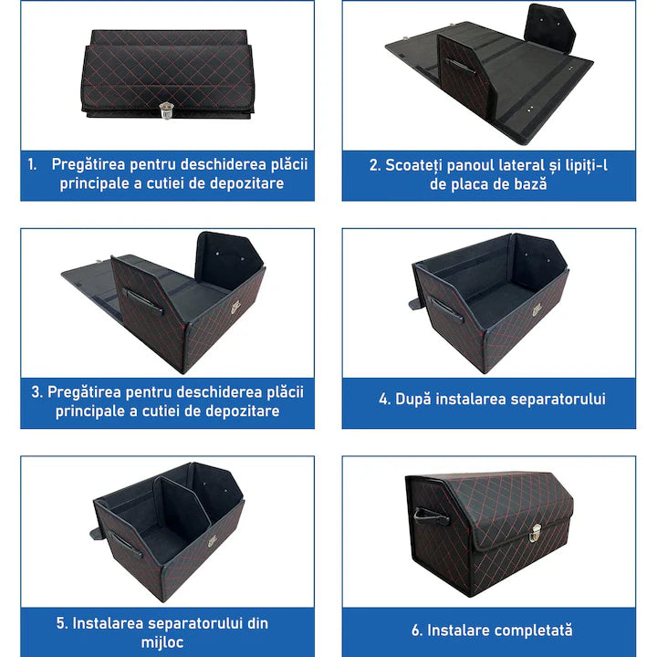 Organizator portbagaj auto Premium NextWave®️, Multifunctional, Pliabil, Rezistent, Manere Laterale, Prindere cu catarame, 2 compartimente mari, 53x31x30 cm, Rosu Negru
