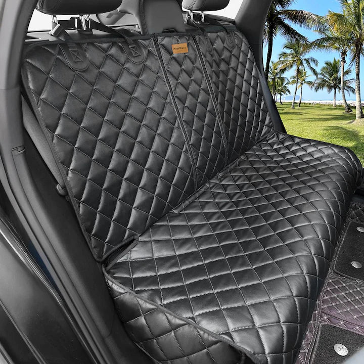 Husa scaune auto protectie si transport animale NextWave®️, universala, taxi, ride sharing, caini, pisici ofera protectie bancheta spate, antialunecare, impermeabila, 122cm, neagra