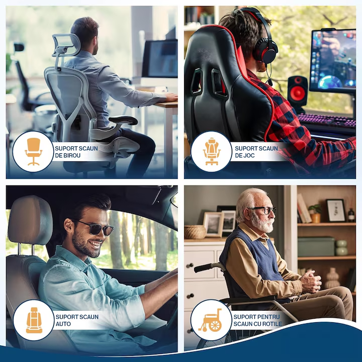 Pernă de scaun NextWave Spumă cu memorie Confort ergonomic pentru birou și mașină Negru 44x40x11 cm