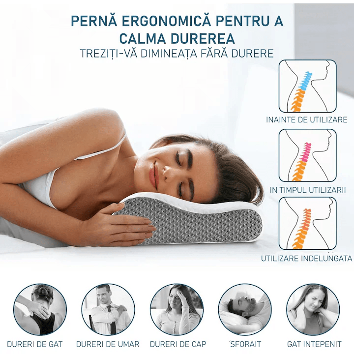 Pernă pentru dormit NextWave Spumă cu memorie ergonomică Confort echilibrat pentru somn odihnitor 60x40 cm