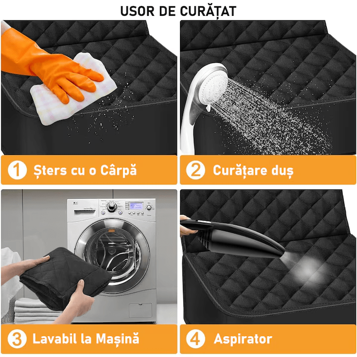 Husa scaun auto protectie si transport animale NextWave®️, caini si pisici ofera protectie scaun fata, universala, taxi, ride sharing, impermeabila, antialunecare, 56cm, neagra