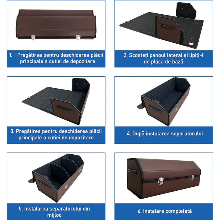 Organizator portbagaj auto Premium NextWave®️, Multifunctional, Pliabil, Rezistent, Manere Laterale, Prindere cu catarame, 3 compartimente mari, 75x31x30 cm, Maro