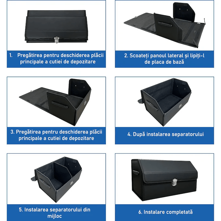 Organizator portbagaj auto Premium NextWave®️, Multifunctional, Pliabil, Rezistent, Manere Laterale, Prindere cu catarame, 2 compartimente mari, 53x31x30 cm