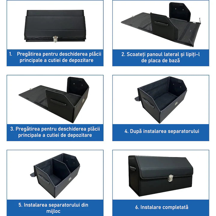 Organizator portbagaj auto Premium NextWave®️, Multifunctional, Pliabil, Rezistent, Manere Laterale, Prindere cu catarame, 2 compartimente mari, 53x31x30 cm, Negru