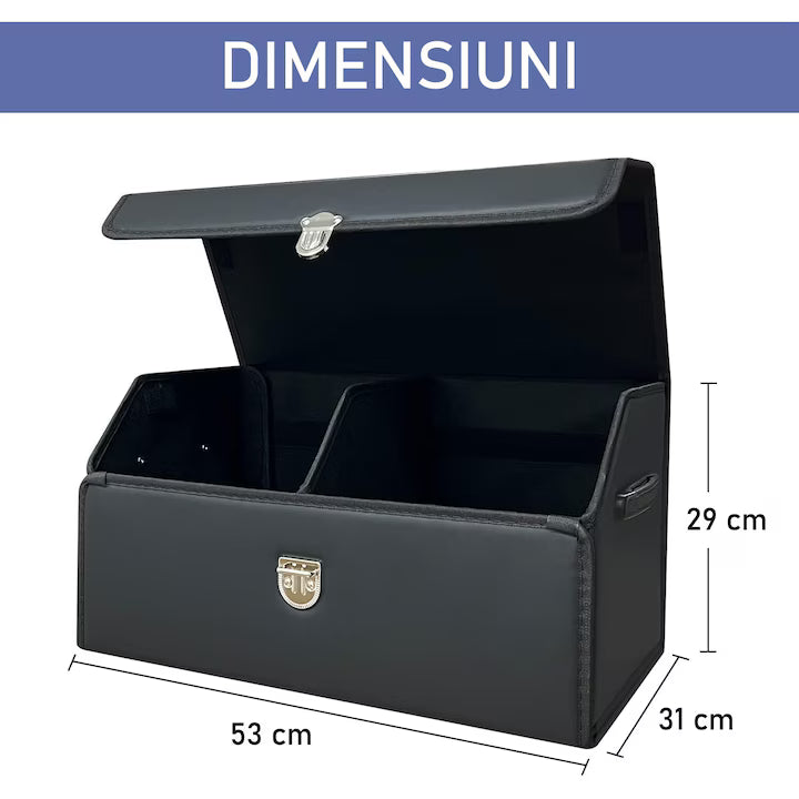 Organizator portbagaj auto Premium NextWave®️, Multifunctional, Pliabil, Rezistent, Manere Laterale, Prindere cu catarame, 2 compartimente mari, 53x31x30 cm, Negru