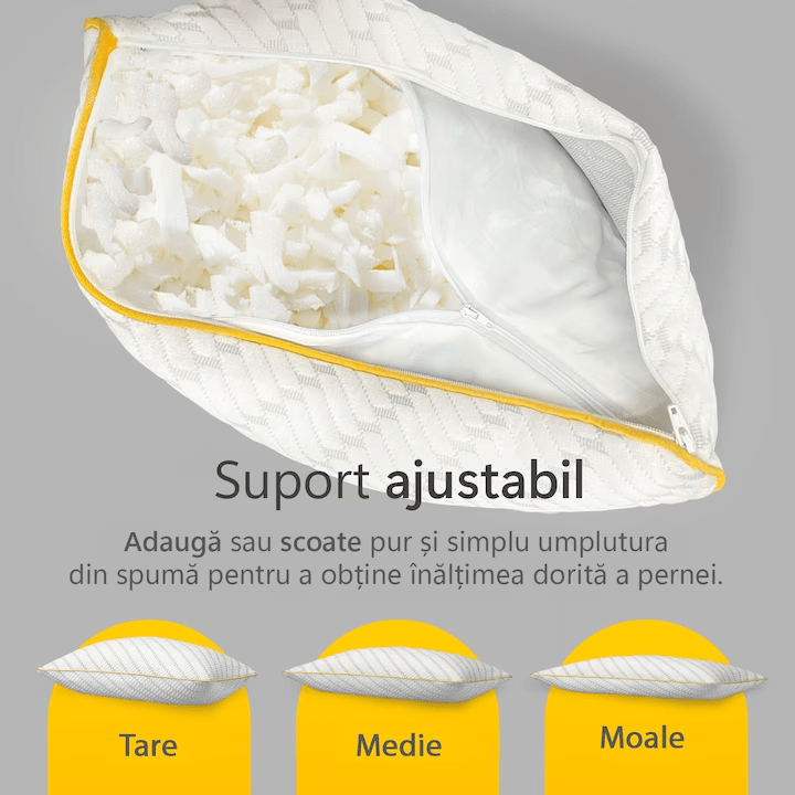 Pernă ajustabilă pentru dormit NextWave Spumă cu memorie mărunțită Confort personalizat cu 2 zone de confort 70x50 cm