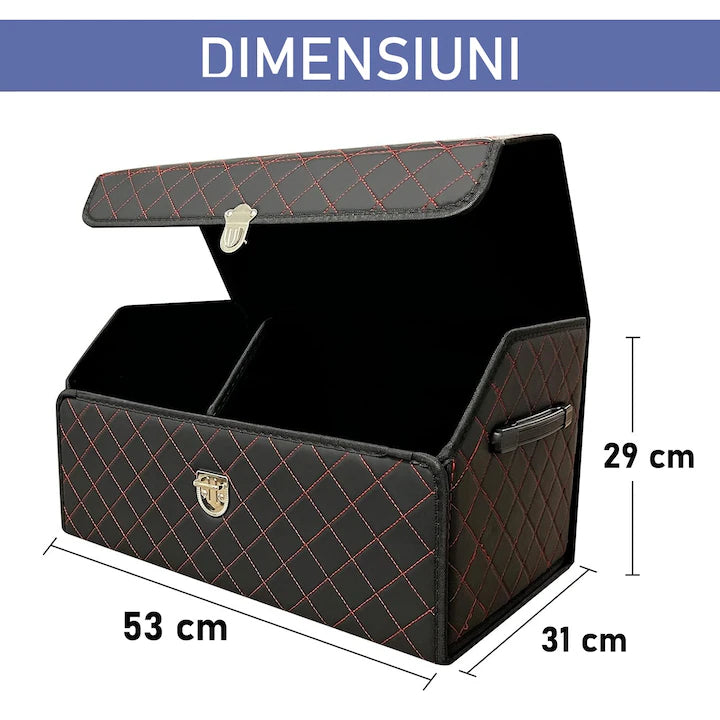 Organizator portbagaj auto Premium NextWave®️, Multifunctional, Pliabil, Rezistent, Manere Laterale, Prindere cu catarame, 2 compartimente mari, 53x31x30 cm, Rosu Negru