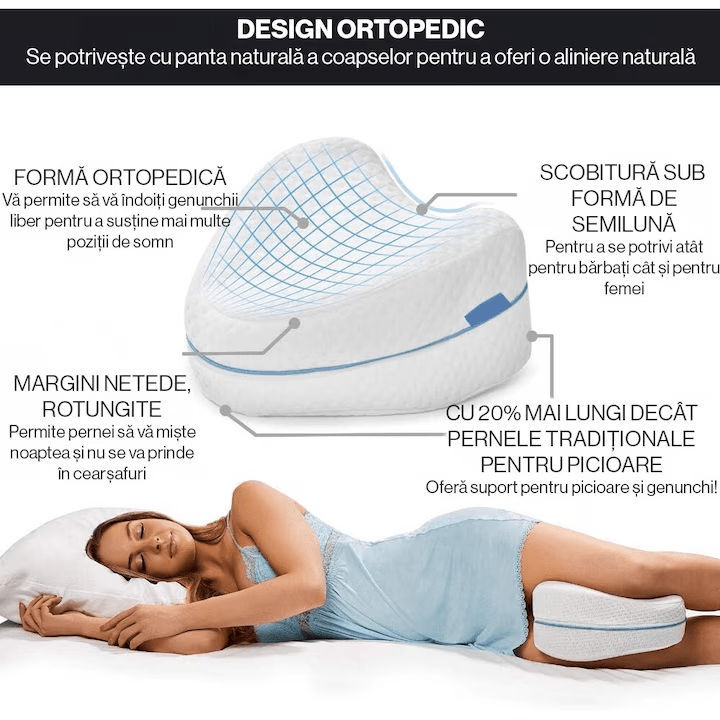 Pernă pentru genunchi NextWave Spumă cu memorie Confort ergonomic pentru relaxare și somn Albă