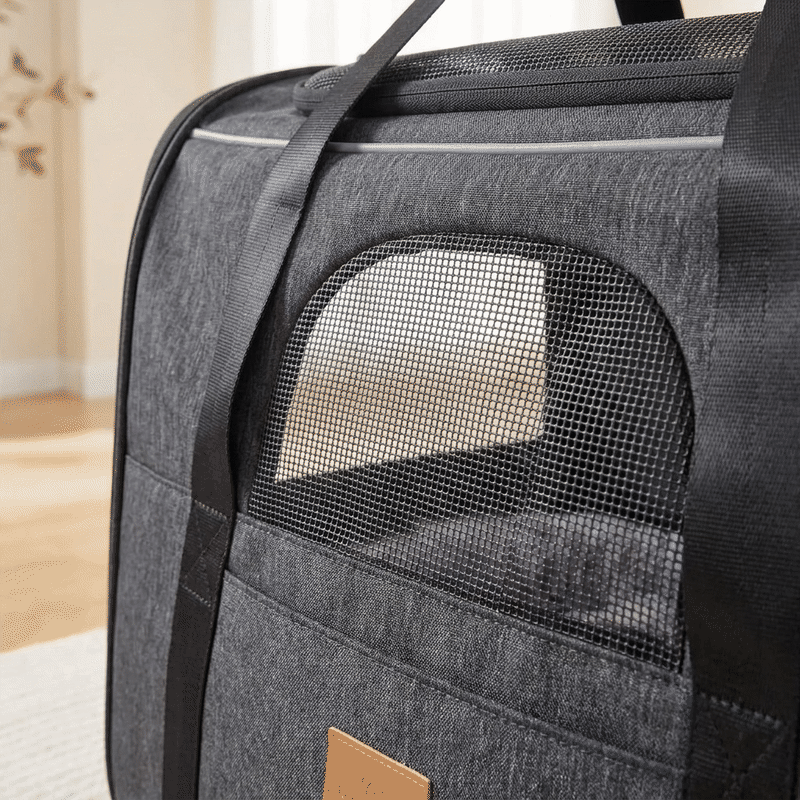 Geanta pentru transport animale mici NextWave®, pisica, caine, iepure, din panza, 45x35x33 cm, Baza rezistenta cu covoras, Us