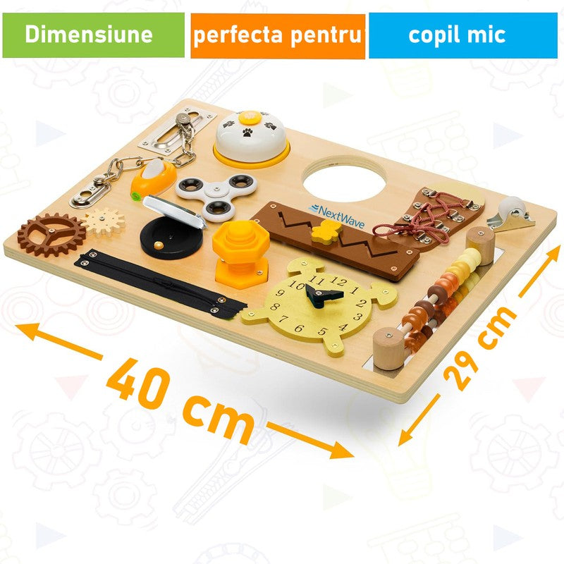 Placa senzoriala NextWave®, tabla de activitati Montessori din lemn cu 14 activitati educationale pentru i — detaliu vizual 1