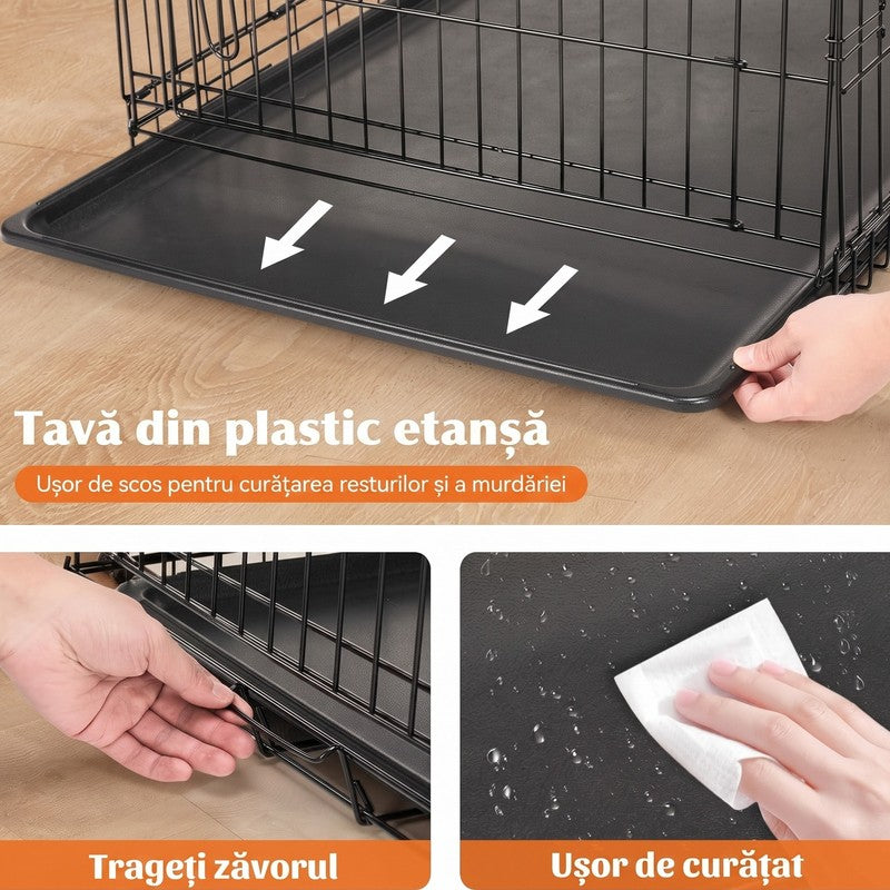 Cușcă pentru câini NextWave®️, pliabilă și portabilă, 2 uși cu zăvor glisant dublu, tavă etanșă, cadru rez — detaliu vizual 1