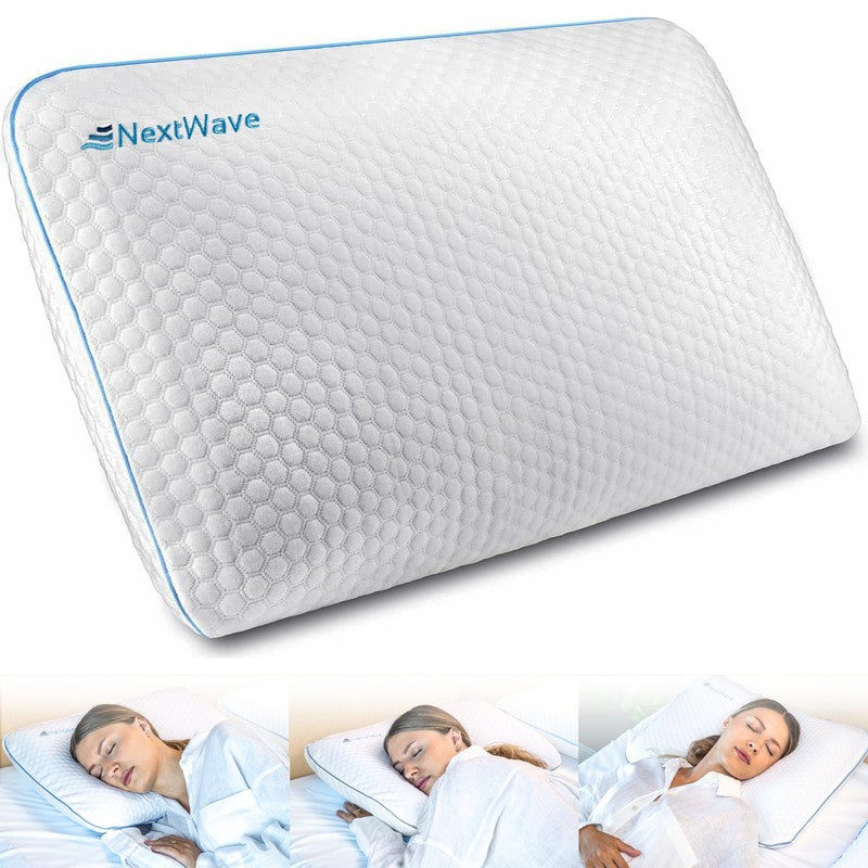 Perna ortopedica pentru dormit NextWave®, Spuma cu Memorie cu gel ventilata, Husa detasabila cu 2 zone ter — detaliu vizual 1