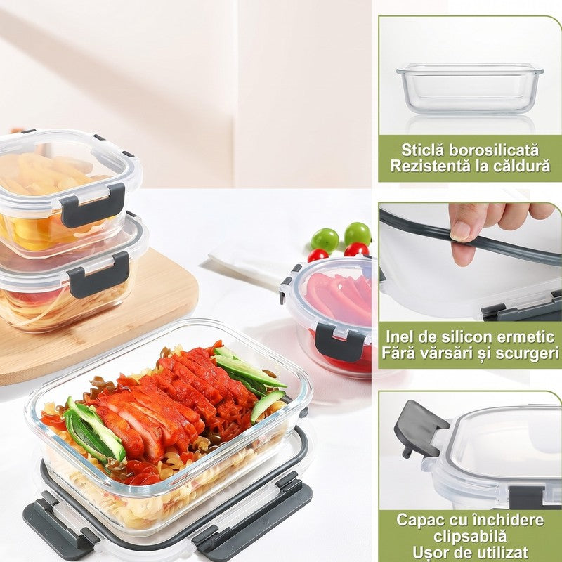 Set 15 Caserole Alimentare din sticla NextWave®️ Capace Etanse, Depozitare Frigider si Congelator, Potrivi — detaliu vizual 1