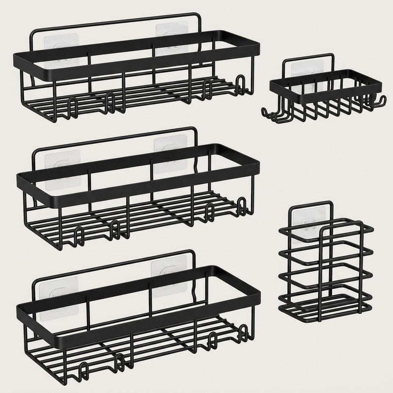 Raft de baie NextWave® la set, 5 piese cu 3 etajere pentru dus, 1 suport pentru sapun si 1 suport pentru p — detaliu vizual 1