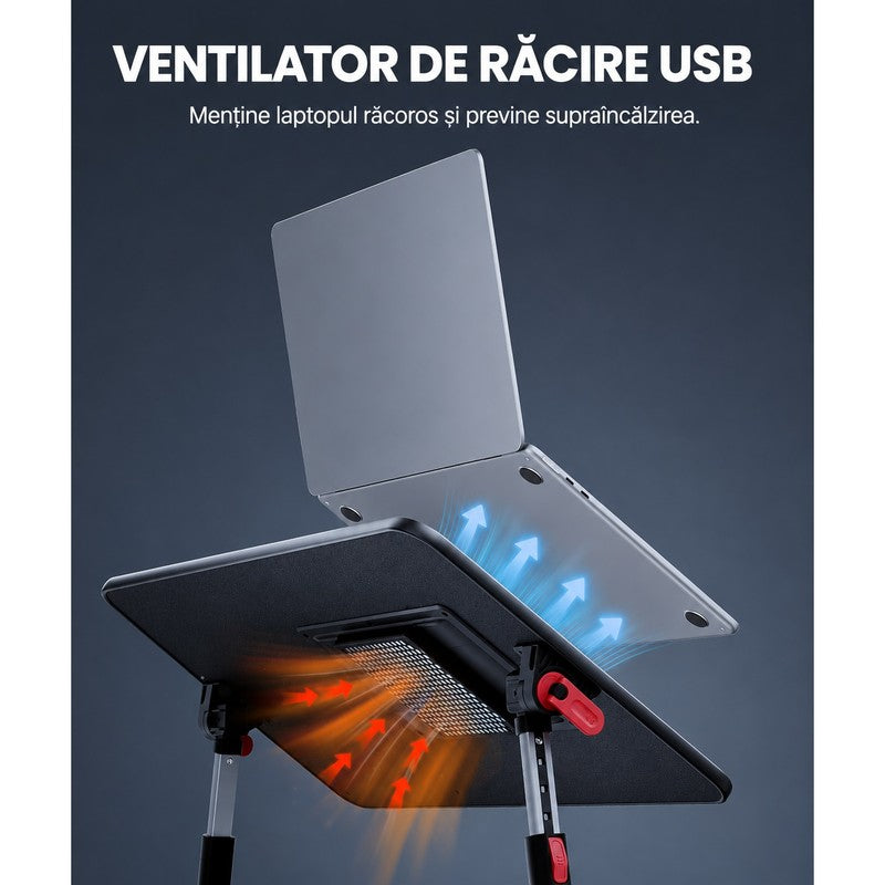Masa Laptop Pliabila NextWave®, Ventilator Racire USB, Inclinare Ajustabila, Suport Reglabil pentru Pat si — detaliu vizual 1