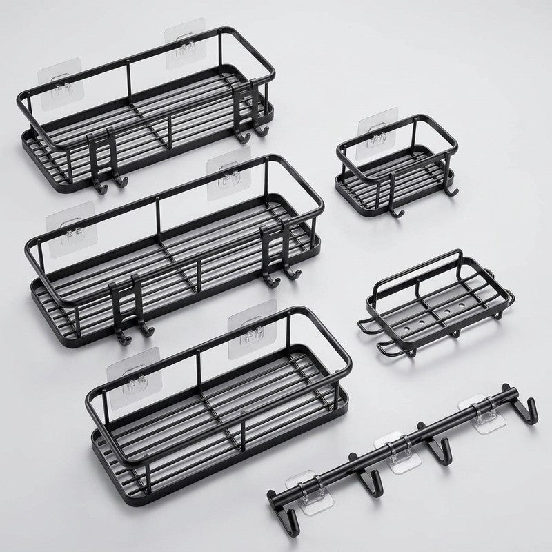 Raft de baie NextWave® la set, 6 piese cu 3 etajere mari, 1 raft compact, suport pentru sapun si sistem cu — detaliu vizual 1