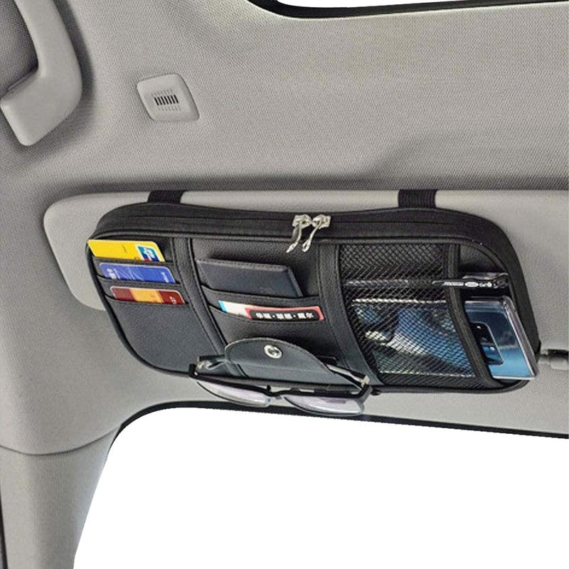 Organizator parasolar auto NextWave® din piele ecologica PU, 7 compartimente, buzunar cu fermoar, buzunar — detaliu vizual 1
