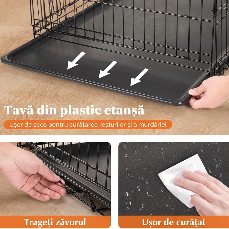 Cușcă pentru câini NextWave®️, design pliabil și portabil, 2 uși cu închidere sigură, tavă detașabilă etan — detaliu vizual 1