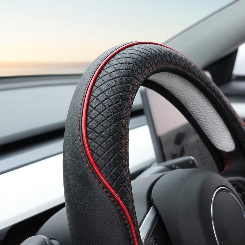Husa volan auto NextWave®, din piele ecologica din microfibra, interior antiderapant din cauciuc, cusaturi — detaliu vizual 1
