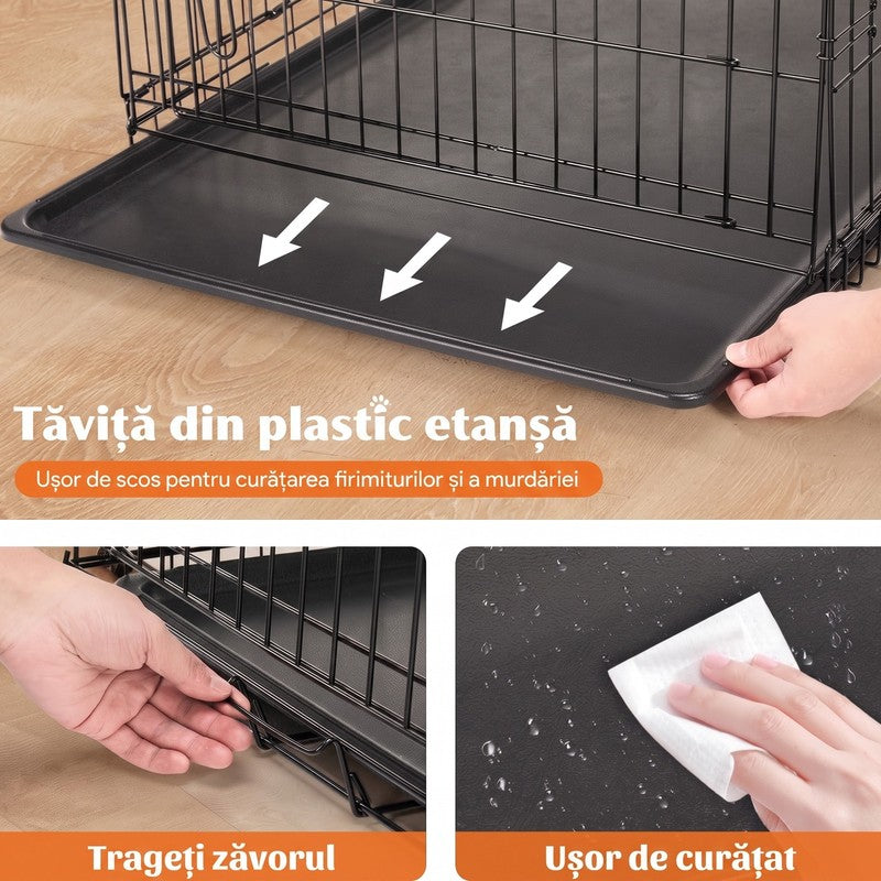Cușcă pliabilă pentru câini NextWave®️, 2 uși cu zăvoare glisante sigure, panou despărțitor inclus, tăviță — detaliu vizual 1