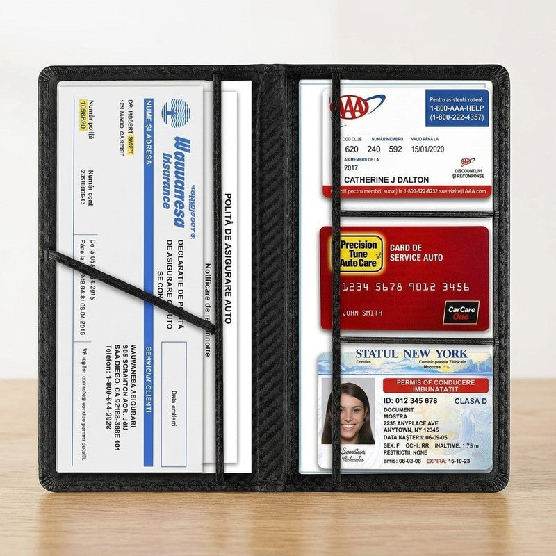 Organizator documente auto NextWave®, pentru talon, asigurare, permis si carduri, 6 compartimente cu feres — detaliu vizual 1