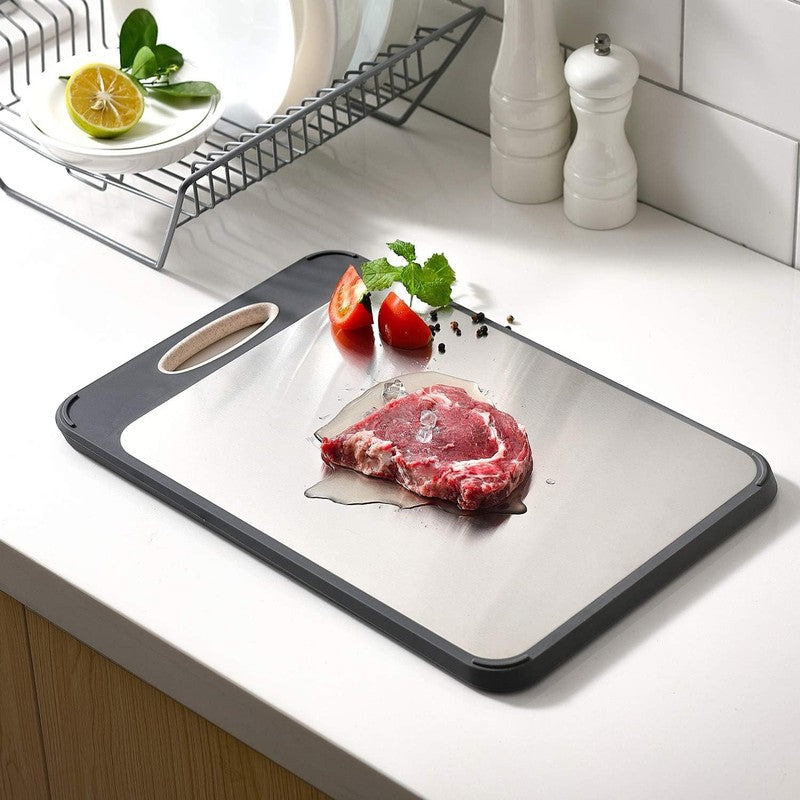 Tocator de bucatarie Dublu fata-verso, Decongelare Rapida, Fata otel inoxidabil 304 pentru carne, verso PP — detaliu vizual 1