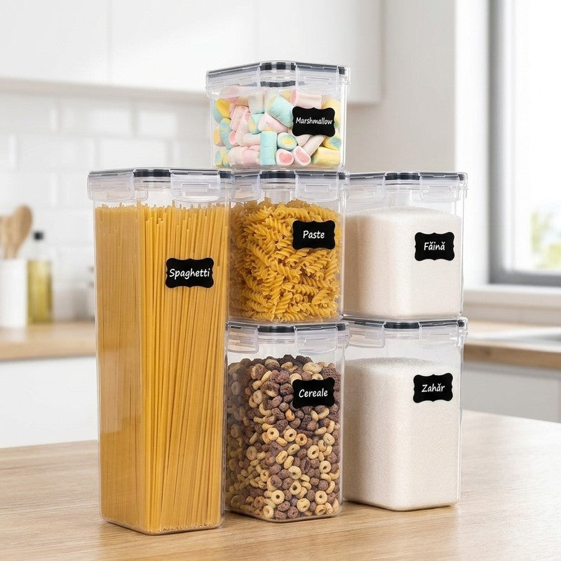 Set 8 cutii depozitare alimente NextWave® – plastic alimentar transparent fara BPA, inchidere ermetica cu — detaliu vizual 1