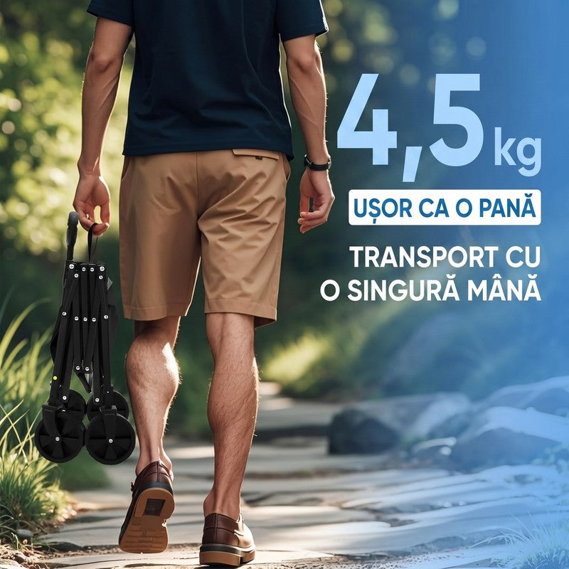 Cărucior turistic pliabil NextWave®️, pliere rapidă și compactă, capacitate 99,8 kg, mâner ergonomic regla — detaliu vizual 1